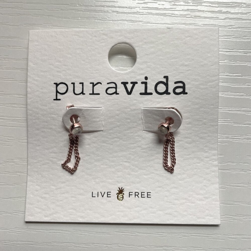Pura Vida Chain Ear Wrap Earrings - Rose Gold and Moonstone